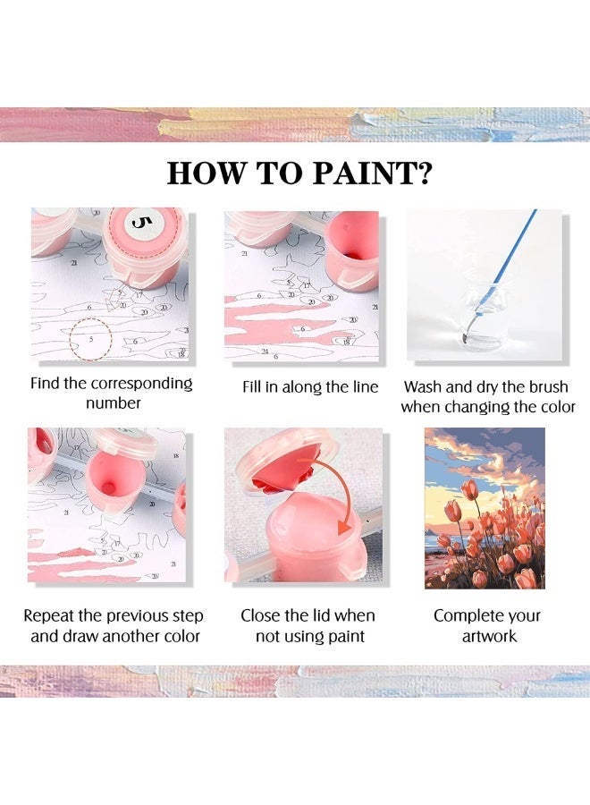 FDTY مجموعة أدوات الرسم الرقمي للمبتدئين البالغين، طلاء أكريليك سهل الاستخدام على قماش، مجموعة أدوات تزيين الجدران المنزلية 15.74*19.68 بوصة - Image 2